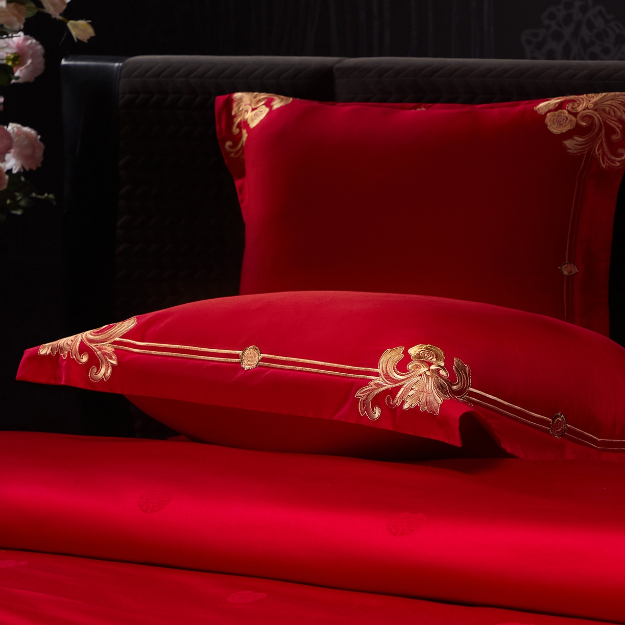 91家纺网 家纺一手货源 找家纺 红番天婚庆 2025新款全棉纯棉提花刺绣四件套 贵族盛典-金