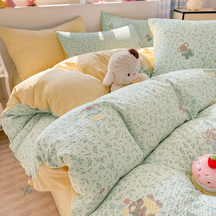 91家纺网 家纺一手货源 找家纺 壹号库 2025新款A类提花有氧彩竺绵四件套 快乐小象