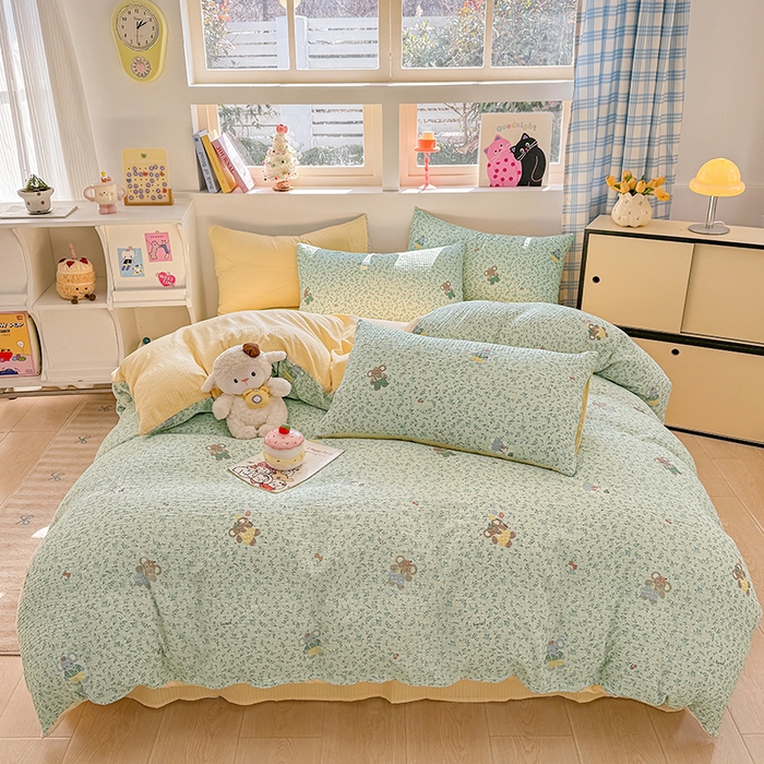 91家纺网 家纺一手货源 找家纺 壹号库 2025新款A类提花有氧彩竺绵四件套 快乐小象