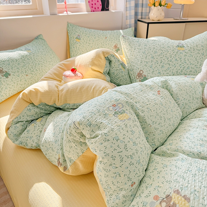 91家纺网 家纺一手货源 找家纺 壹号库 2025新款A类提花有氧彩竺绵四件套 快乐小象