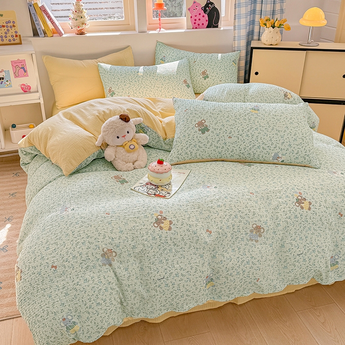 91家纺网 家纺一手货源 找家纺 壹号库 2025新款A类提花有氧彩竺绵四件套 快乐小象