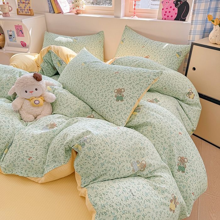 91家纺网 家纺一手货源 找家纺 壹号库 2025新款A类提花有氧彩竺绵四件套 快乐小象