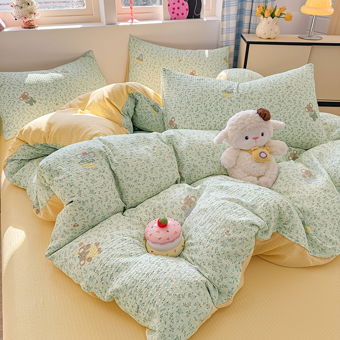 91家纺网 家纺一手货源 找家纺 壹号库 2025新款A类提花有氧彩竺绵四件套 快乐小象