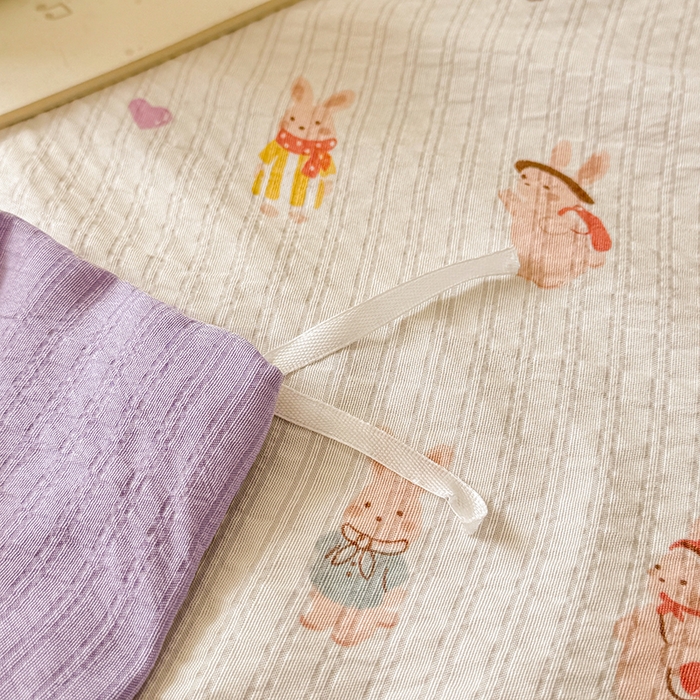 91家纺网 家纺一手货源 找家纺 壹号库 2025新款A类提花有氧彩竺绵四件套 兔巴巴