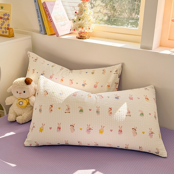 91家纺网 家纺一手货源 找家纺 壹号库 2025新款A类提花有氧彩竺绵四件套 兔巴巴