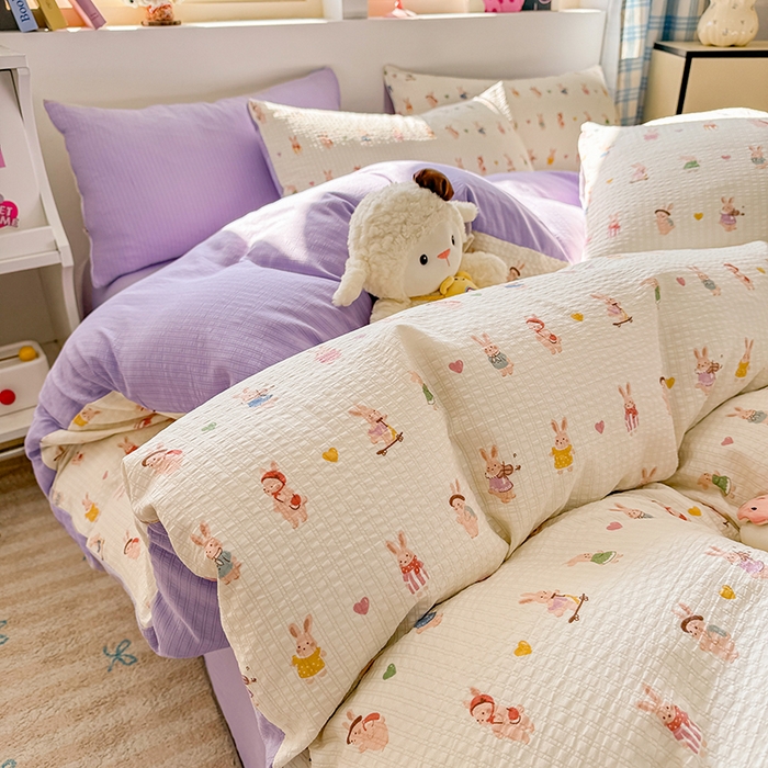 91家纺网 家纺一手货源 找家纺 壹号库 2025新款A类提花有氧彩竺绵四件套 兔巴巴,兔巴巴