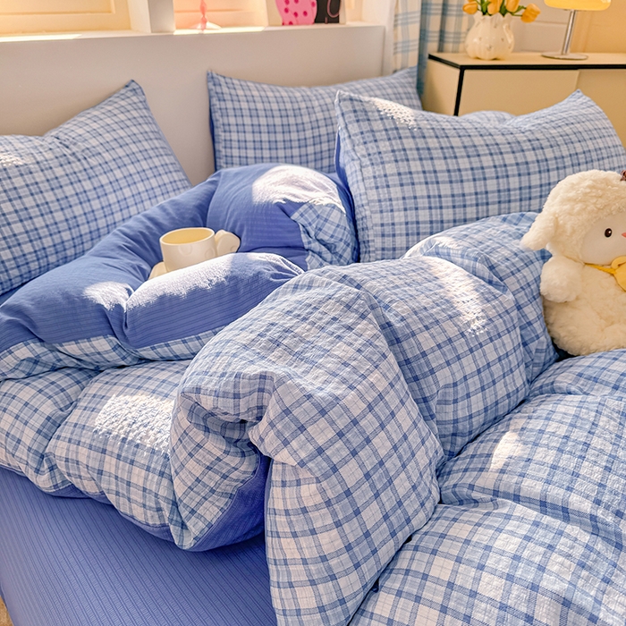 91家纺网 家纺一手货源 找家纺 壹号库 2025新款A类提花有氧彩竺绵四件套 无印兰格