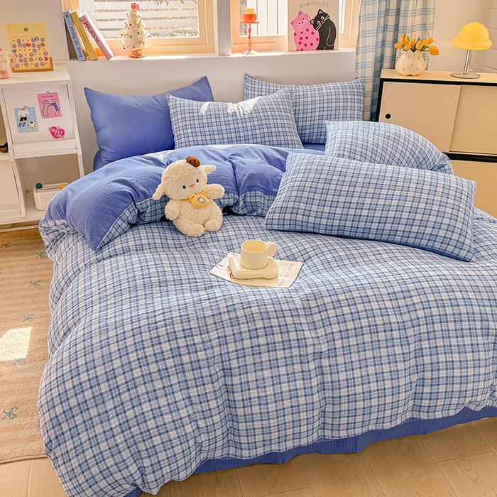 91家纺网 家纺一手货源 找家纺 壹号库 2025新款A类提花有氧彩竺绵四件套 无印兰格