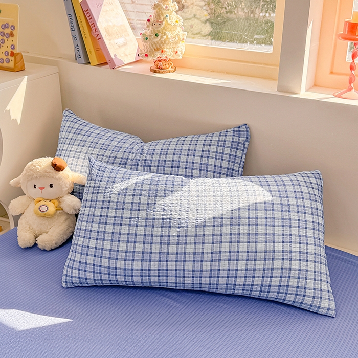 91家纺网 家纺一手货源 找家纺 壹号库 2025新款A类提花有氧彩竺绵四件套 无印兰格