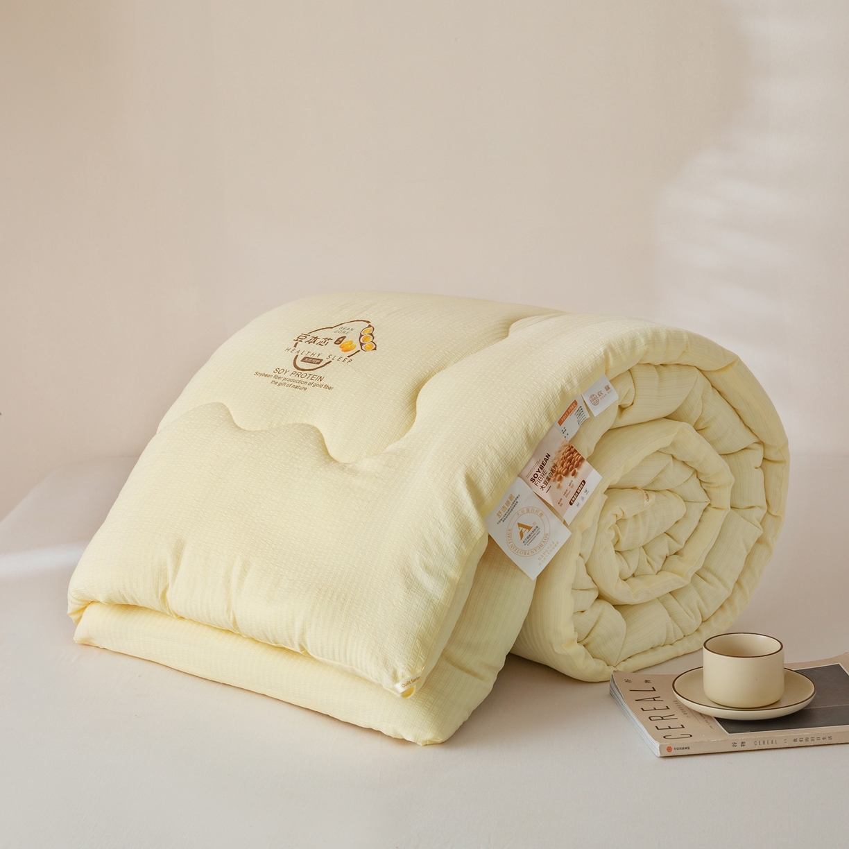 壹号库家纺 2026新款A类春秋被大豆被冬被 奶黄色