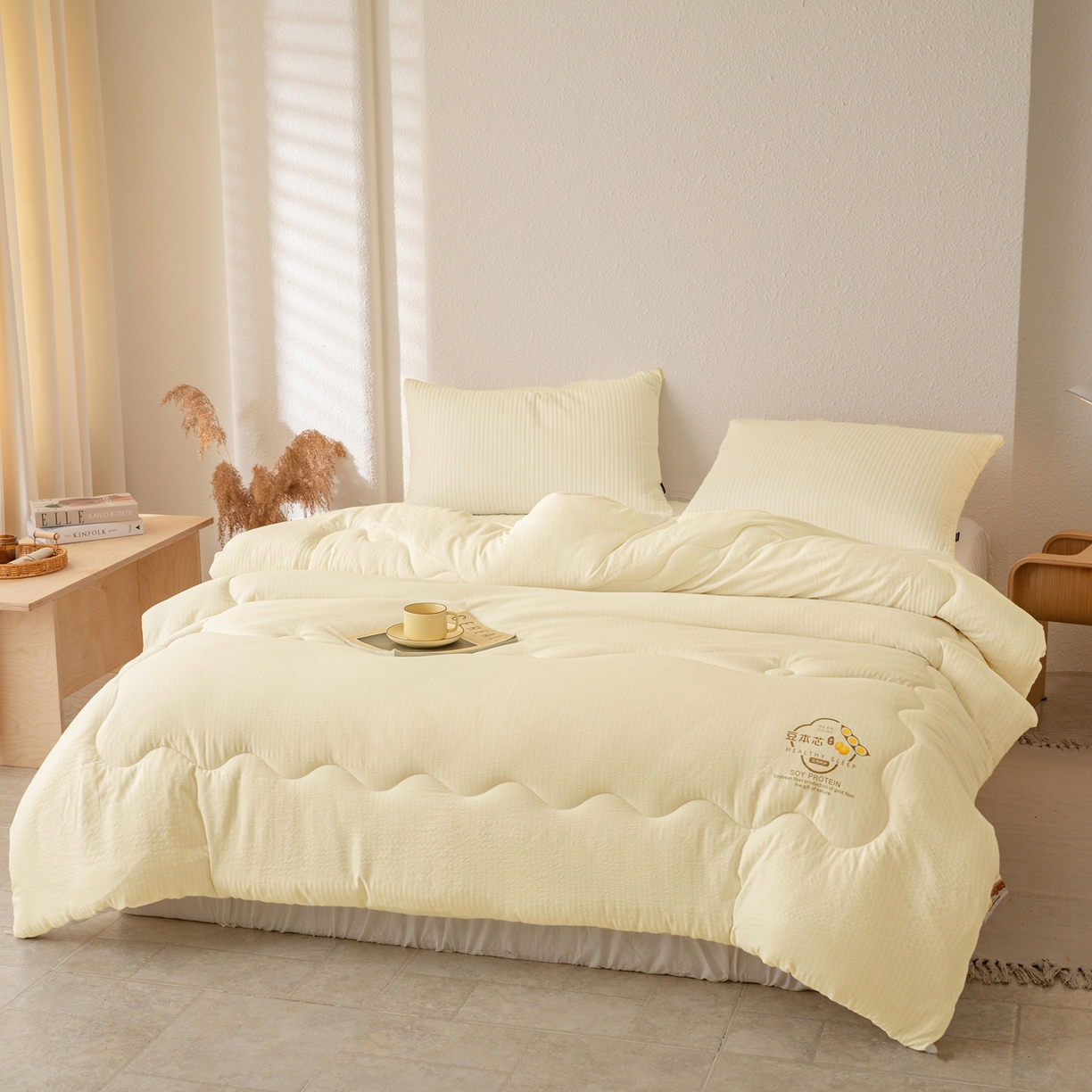 91家纺网 家纺一手货源 找家纺 壹号库家纺 2026新款A类春秋被大豆被冬被 奶黄色