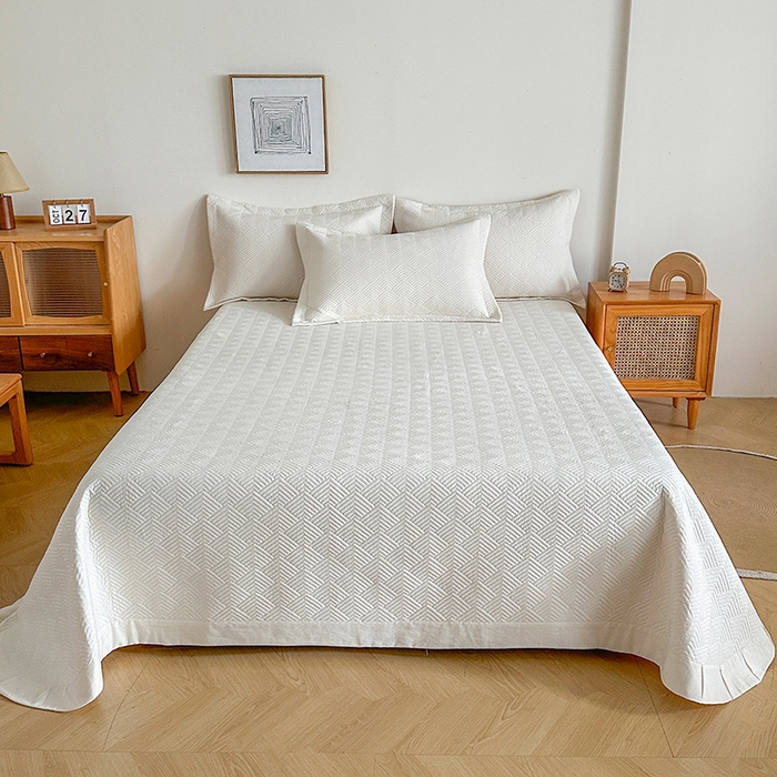 欧夏家纺 2026新款欧式棉麻床盖三件套夹棉床盖床护垫 波浪纹