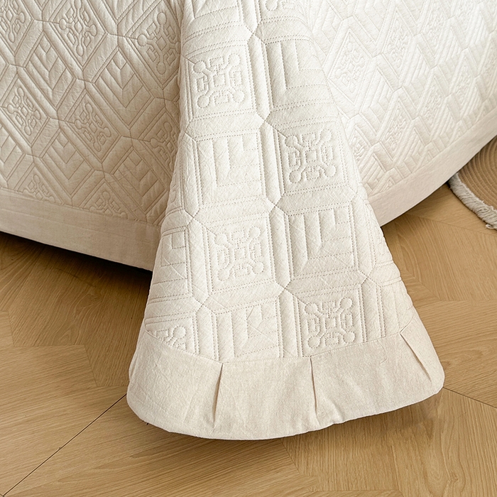 91家纺网 家纺一手货源 找家纺 欧夏家纺 2026新款欧式棉麻床盖三件套夹棉床盖床护垫 克西米亚