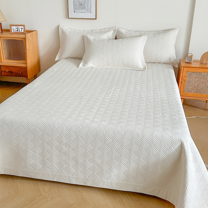 91家纺网 家纺一手货源 找家纺 欧夏家纺 2026新款欧式棉麻床盖三件套夹棉床盖床护垫 波浪纹