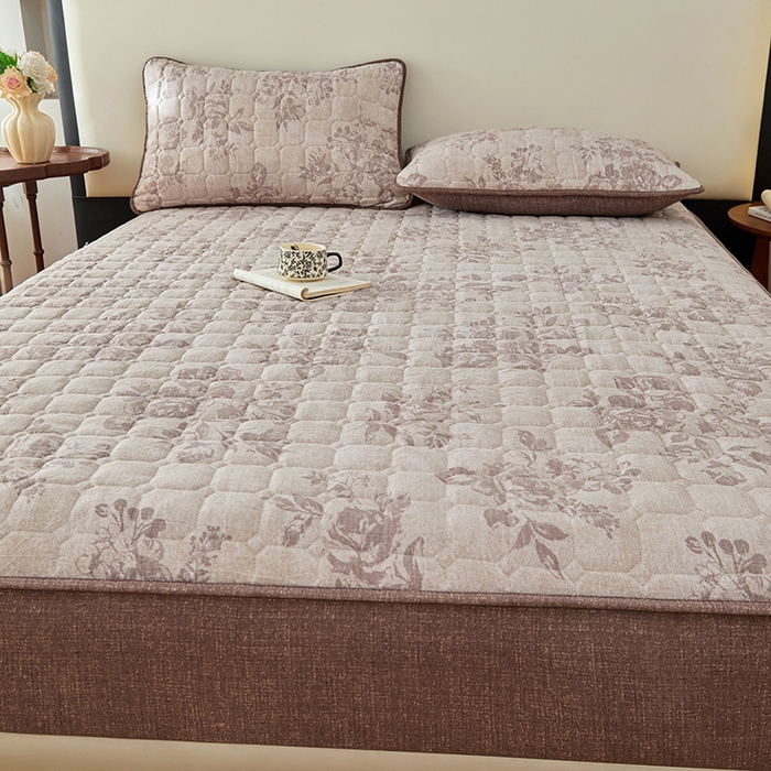 91家纺网 家纺一手货源 找家纺 （总）圣比熊 2026新款原麻夹棉床笠机洗家用防滑透气四季款加厚床罩床垫床单保护套三件套-新款