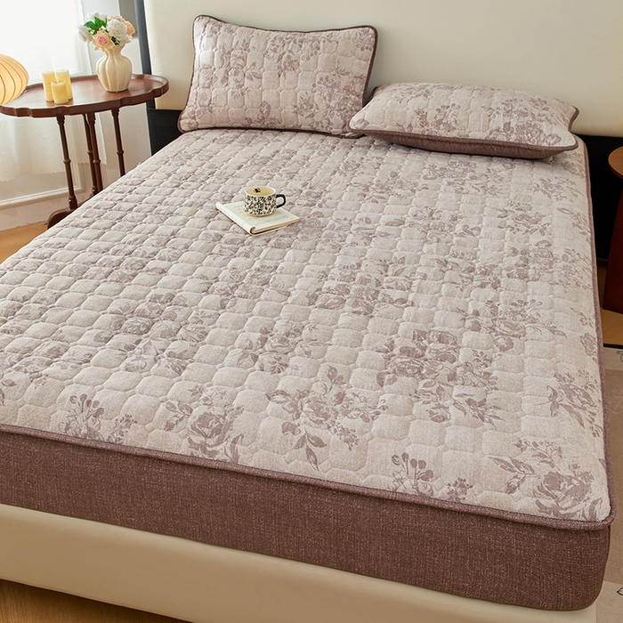 91家纺网 家纺一手货源 找家纺 （总）圣比熊 2026新款原麻夹棉床笠机洗家用防滑透气四季款加厚床罩床垫床单保护套三件套-新款