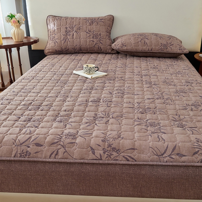 91家纺网 家纺一手货源 找家纺 圣比熊 2026新款原麻夹棉床笠机洗家用防滑透气四季款加厚床罩床垫床单保护套三件套-新款 素锦