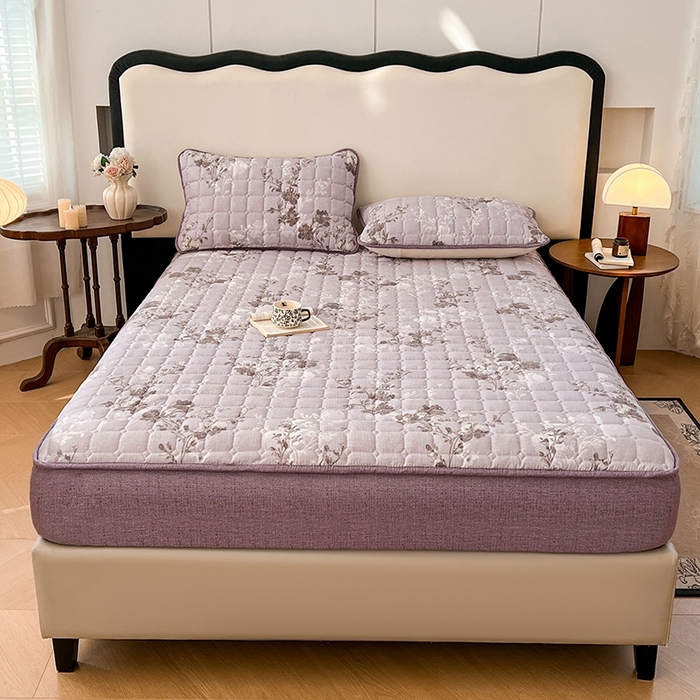 91家纺网 家纺一手货源 找家纺 圣比熊 2026新款原麻夹棉床笠机洗家用防滑透气四季款加厚床罩床垫床单保护套三件套-新款 春风序