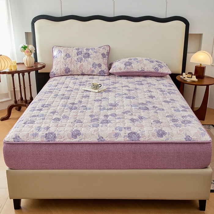 91家纺网 家纺一手货源 找家纺 圣比熊 2026新款原麻夹棉床笠机洗家用防滑透气四季款加厚床罩床垫床单保护套三件套-新款 东方墨兰