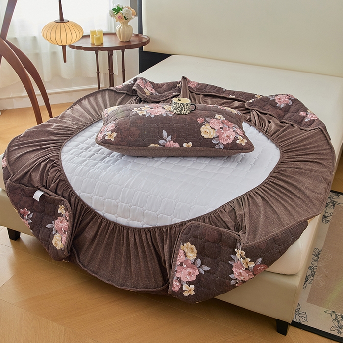 91家纺网 家纺一手货源 找家纺 圣比熊 2026新款原麻夹棉床笠机洗家用防滑透气四季款加厚床罩床垫床单保护套三件套-新款 繁花