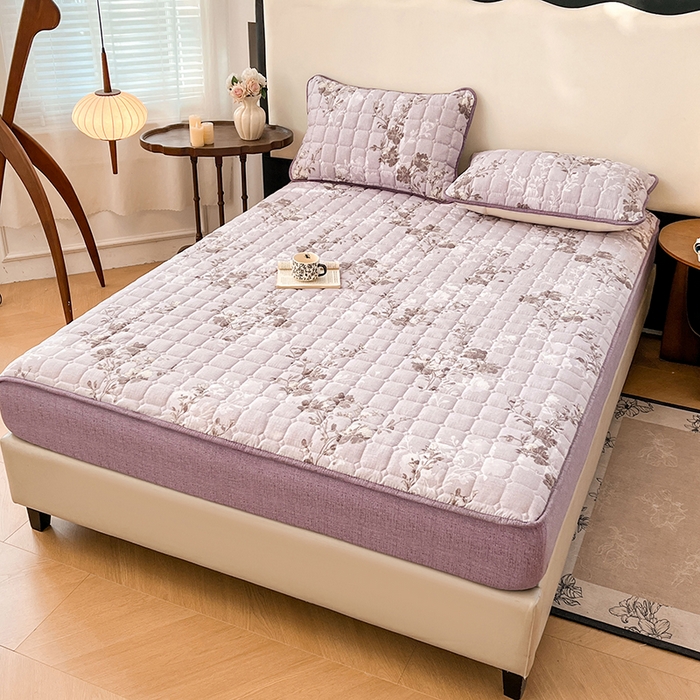 91家纺网 家纺一手货源 找家纺 圣比熊 2026新款原麻夹棉床笠机洗家用防滑透气四季款加厚床罩床垫床单保护套三件套-新款 春风序