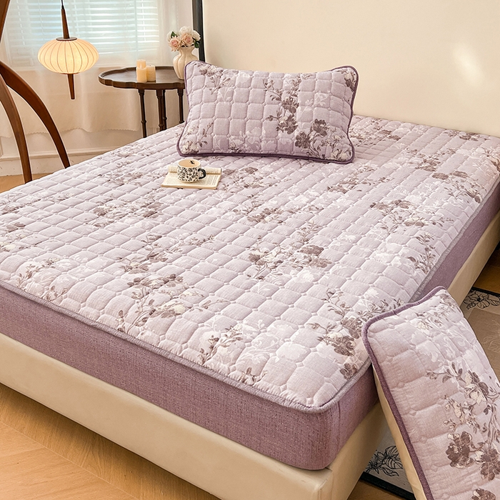 91家纺网 家纺一手货源 找家纺 圣比熊 2026新款原麻夹棉床笠机洗家用防滑透气四季款加厚床罩床垫床单保护套三件套-新款 春风序