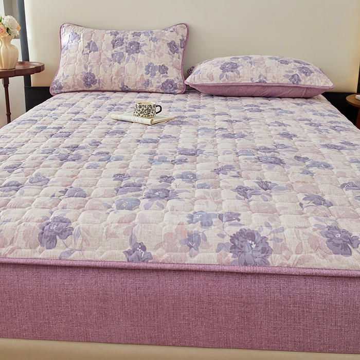 91家纺网 家纺一手货源 找家纺 圣比熊 2026新款原麻夹棉床笠机洗家用防滑透气四季款加厚床罩床垫床单保护套三件套-新款 东方墨兰
