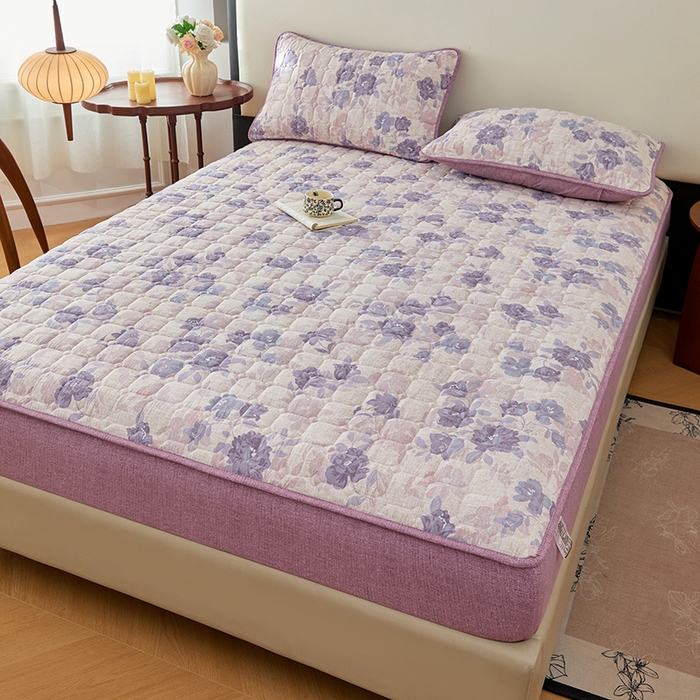 91家纺网 家纺一手货源 找家纺 圣比熊 2026新款原麻夹棉床笠机洗家用防滑透气四季款加厚床罩床垫床单保护套三件套-新款 东方墨兰