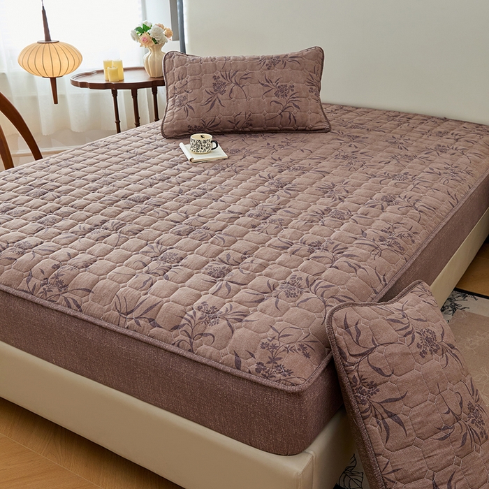 91家纺网 家纺一手货源 找家纺 圣比熊 2026新款原麻夹棉床笠机洗家用防滑透气四季款加厚床罩床垫床单保护套三件套-新款 素锦