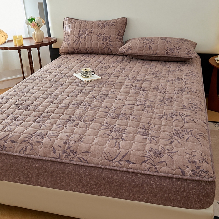 91家纺网 家纺一手货源 找家纺 圣比熊 2026新款原麻夹棉床笠机洗家用防滑透气四季款加厚床罩床垫床单保护套三件套-新款 素锦