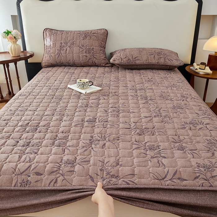 91家纺网 家纺一手货源 找家纺 圣比熊 2026新款原麻夹棉床笠机洗家用防滑透气四季款加厚床罩床垫床单保护套三件套-新款 素锦