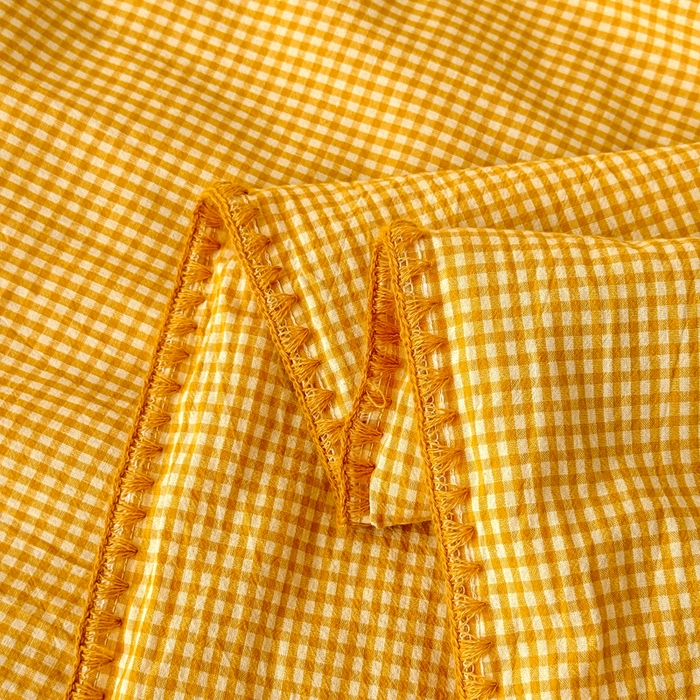 91家纺网 家纺一手货源 找家纺 鸣升家纺 2026新款全棉色织水洗棉贝壳边棉花空调被夏凉被夏被四件套 姜黄