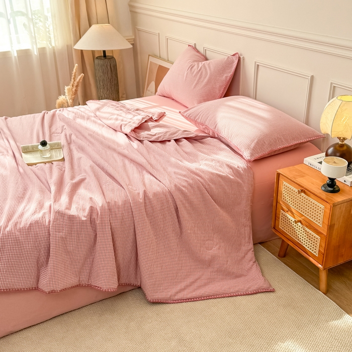 91家纺网 家纺一手货源 找家纺 鸣升家纺 2026新款全棉色织水洗棉贝壳边棉花空调被夏凉被夏被四件套 莎粉