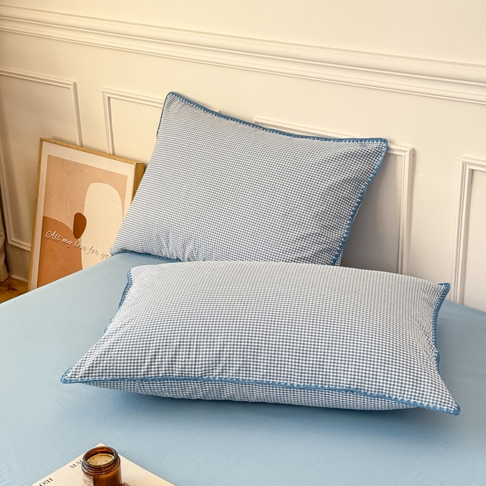 91家纺网 家纺一手货源 找家纺 鸣升家纺 2026新款全棉色织水洗棉贝壳边棉花空调被夏凉被夏被四件套 天空蓝