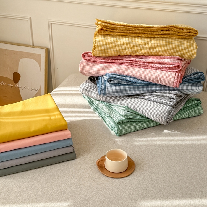 鸣升家纺 2026新款全棉色织水洗棉贝壳边棉花空调被夏凉被夏被四件套 组合图仅供参考不可下单