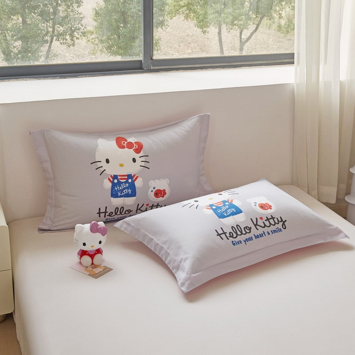 91家纺网 家纺一手货源 找家纺 蘭菲家纺 2026新款全棉三丽欧印花卡通单品枕套 可爱KT灰