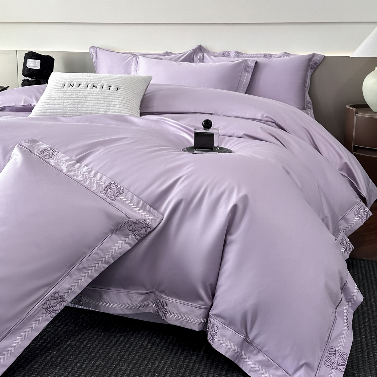 91家纺网 家纺一手货源 找家纺 （总）置顶家纺 2026春夏新款多伦多系列亲肤刺绣拼角四件套