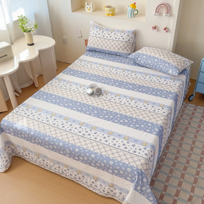 91家纺网 家纺一手货源 找家纺 爱彼家纺 2026新款升级细沙印花老粗布床单单品床单床单单件-细沙系列四 蓝花序