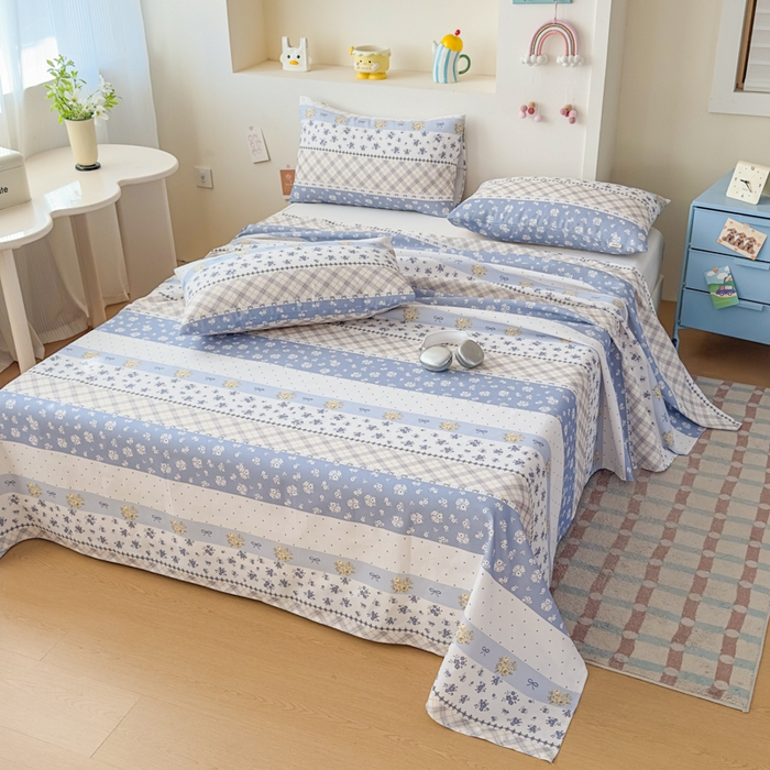 91家纺网 家纺一手货源 找家纺 爱彼家纺 2026新款升级细沙印花老粗布床单单品床单床单单件-细沙系列四 蓝花序