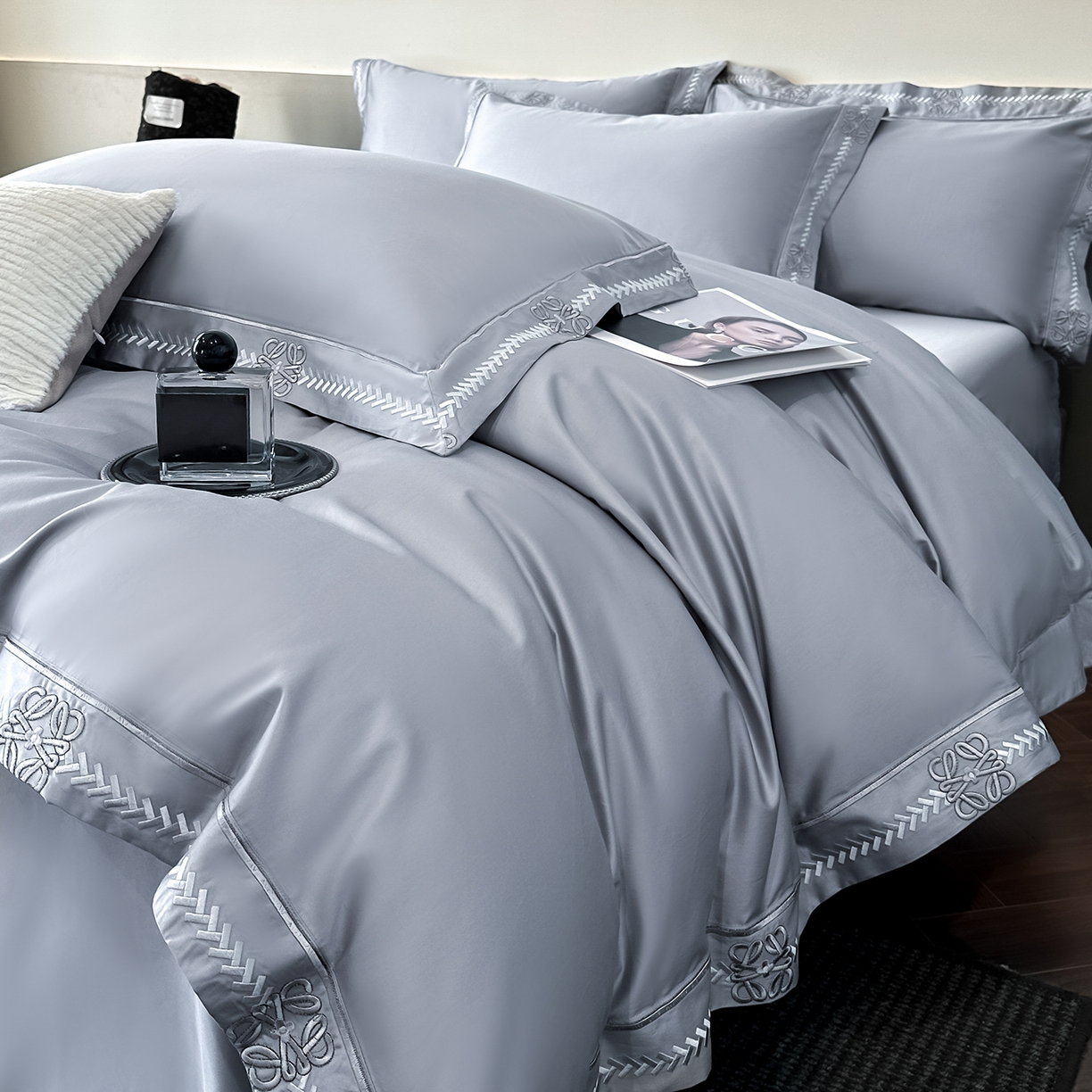 91家纺网 家纺一手货源 找家纺 （总）置顶家纺 2026春夏新款多伦多系列亲肤刺绣拼角四件套