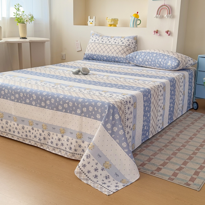 91家纺网 家纺一手货源 找家纺 爱彼家纺 2026新款升级细沙印花老粗布床单单品床单床单单件-细沙系列四 蓝花序