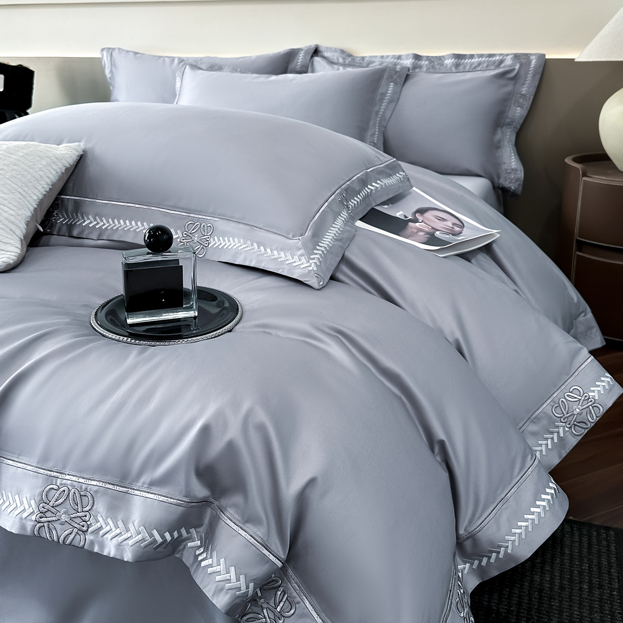 91家纺网 家纺一手货源 找家纺 （总）置顶家纺 2026春夏新款多伦多系列亲肤刺绣拼角四件套