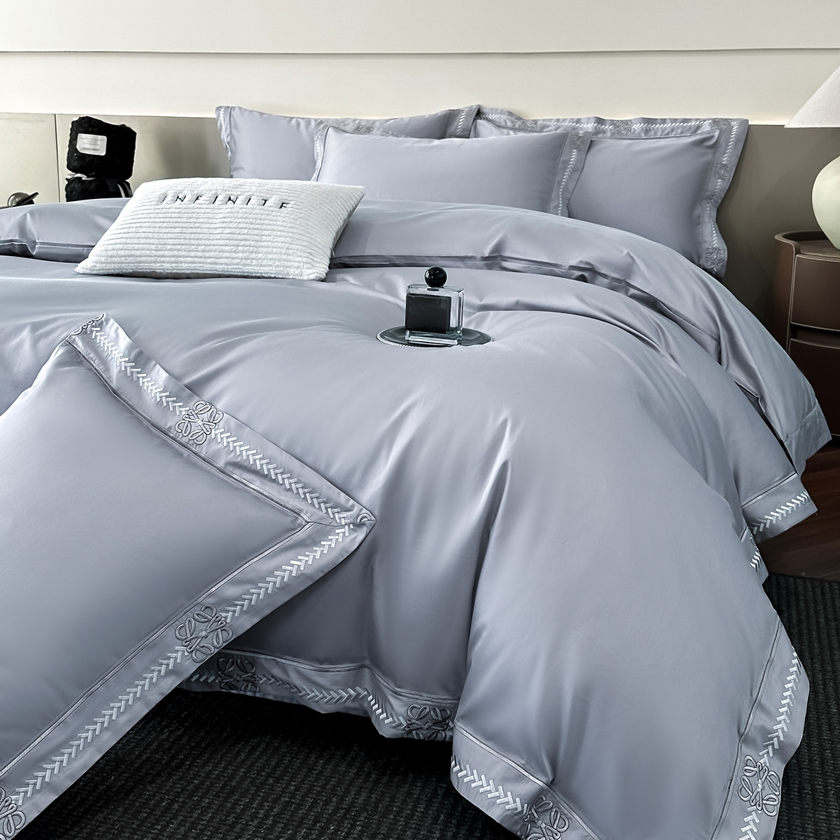 91家纺网 家纺一手货源 找家纺 （总）置顶家纺 2026春夏新款多伦多系列亲肤刺绣拼角四件套