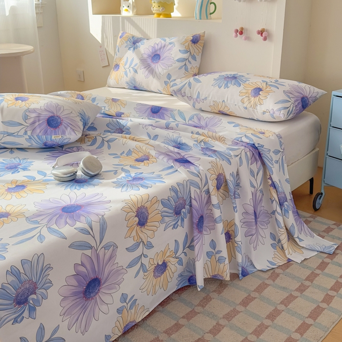 91家纺网 家纺一手货源 找家纺 爱彼家纺 2026新款升级细沙印花老粗布床单单品床单床单单件-细沙系列四 蓝菊绘