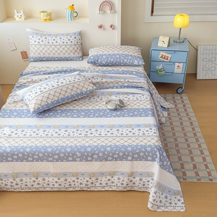 91家纺网 家纺一手货源 找家纺 爱彼家纺 2026新款升级细沙印花老粗布床单单品床单床单单件-细沙系列四 蓝花序