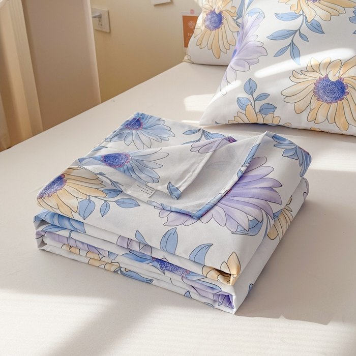 91家纺网 家纺一手货源 找家纺 爱彼家纺 2026新款升级细沙印花老粗布床单单品床单床单单件-细沙系列四 蓝菊绘