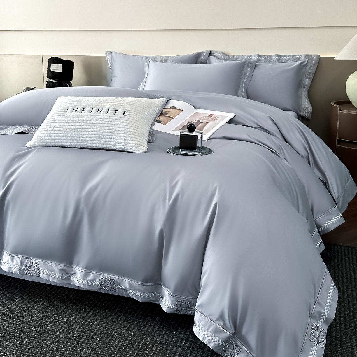 91家纺网 家纺一手货源 找家纺 （总）置顶家纺 2026春夏新款多伦多系列亲肤刺绣拼角四件套