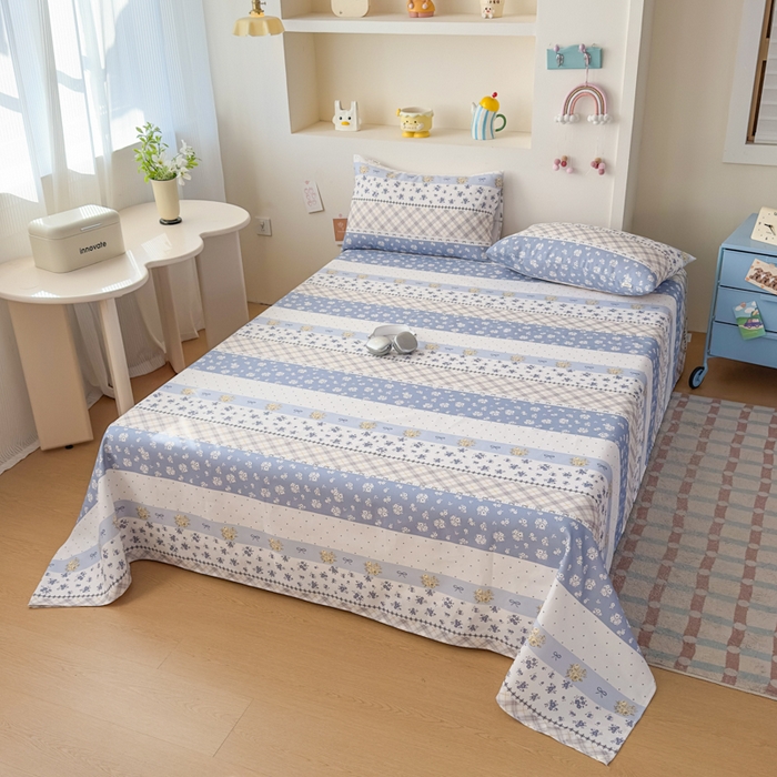 91家纺网 家纺一手货源 找家纺 爱彼家纺 2026新款升级细沙印花老粗布床单单品床单床单单件-细沙系列四 蓝花序