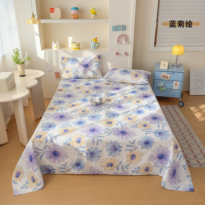 91家纺网 家纺一手货源 找家纺 爱彼家纺 2026新款升级细沙印花老粗布床单单品床单床单单件-细沙系列四 蓝菊绘