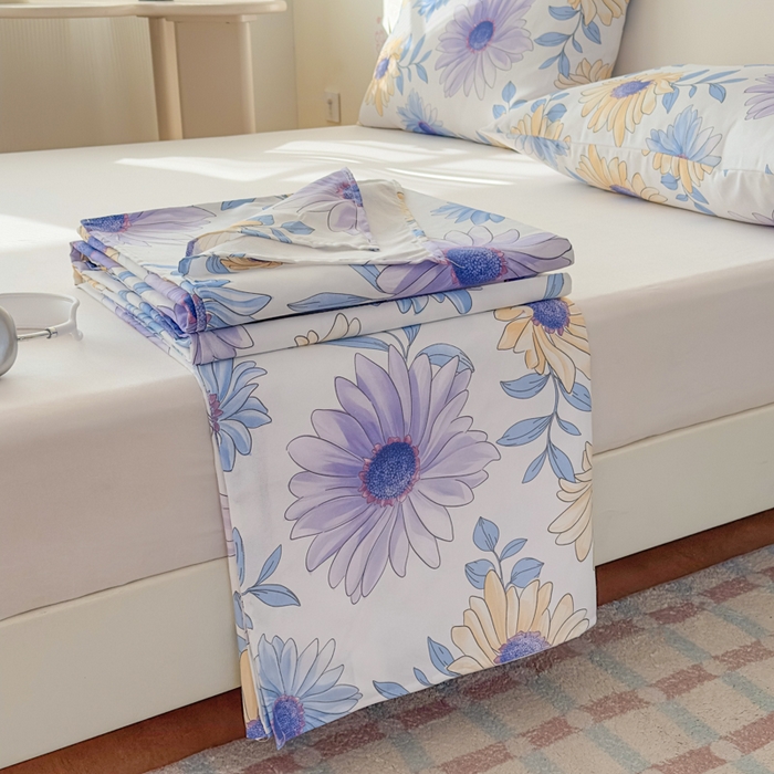 91家纺网 家纺一手货源 找家纺 爱彼家纺 2026新款升级细沙印花老粗布床单单品床单床单单件-细沙系列四 蓝菊绘